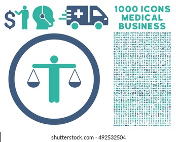 Cobalt And Cyan Lawyer vector bicolor rounded icon. Image style is a flat icon symbol inside a circle, white background. Bonus clip art contains 1000 health care business pictograms.