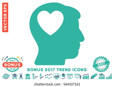 Cobalt And Cyan Love Heart Think pictograph with bonus 2017 trend design elements. Vector illustration style is flat iconic bicolor symbols, white background.