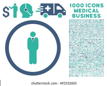Cobalt And Cyan Manager vector bicolor rounded icon. Image style is a flat icon symbol inside a circle, white background. Bonus set has 1000 medicine business elements.