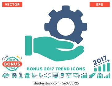 Cobalt And Cyan Mechanic Gear Service Hand pictogram with bonus 2017 year trend pictograph collection. Vector illustration style is flat iconic bicolor symbols, white background.