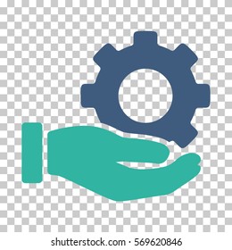 Cobalt And Cyan Mechanic Gear Service Hand interface toolbar pictogram. Vector pictogram style is a flat bicolor symbol on chess transparent background.