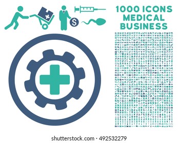 Cobalt And Cyan Medical Settings vector bicolor rounded icon. Image style is a flat icon symbol inside a circle, white background. Bonus clipart contains 1000 medicine business elements.