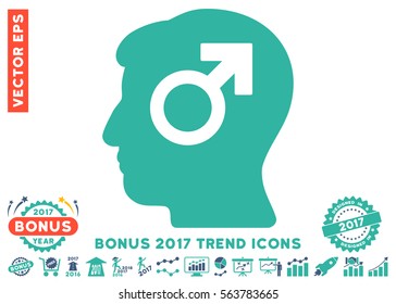 Cobalt And Cyan Mind Potency icon with bonus 2017 year trend pictures. Vector illustration style is flat iconic bicolor symbols, white background.