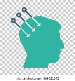 Cobalt And Cyan Neural Interface Connectors toolbar icon. Vector pictograph style is a flat bicolor symbol on chess transparent background.