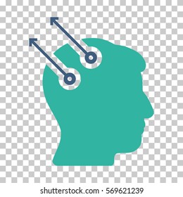 Cobalt And Cyan Neural Interface Plugs toolbar icon. Vector pictograph style is a flat bicolor symbol on chess transparent background.