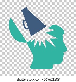 Cobalt And Cyan Open Brain Megaphone interface toolbar icon. Vector pictogram style is a flat bicolor symbol on chess transparent background.