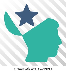 Cobalt And Cyan Open Head Star interface icon. Vector pictograph style is a flat bicolor symbol on diagonal hatch transparent background.