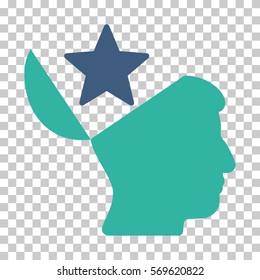Cobalt And Cyan Open Head Star interface toolbar pictogram. Vector pictogram style is a flat bicolor symbol on chess transparent background.