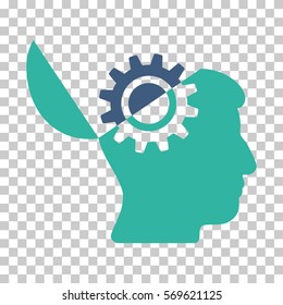 Cobalt And Cyan Open Mind Gear interface toolbar pictogram. Vector pictogram style is a flat bicolor symbol on chess transparent background.