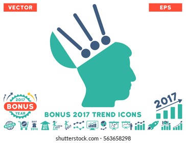 Cobalt And Cyan Open Mind Interface pictogram with bonus 2017 trend icon set. Vector illustration style is flat iconic bicolor symbols, white background.