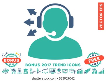 Cobalt And Cyan Operator Answer Speech pictogram with bonus 2017 trend clip art. Vector illustration style is flat iconic bicolor symbols, white background.