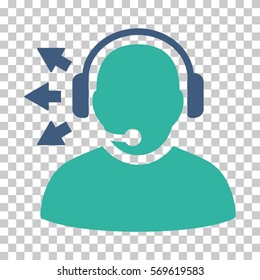 Cobalt And Cyan Operator Answer Speech interface toolbar pictogram. Vector pictograph style is a flat bicolor symbol on chess transparent background.
