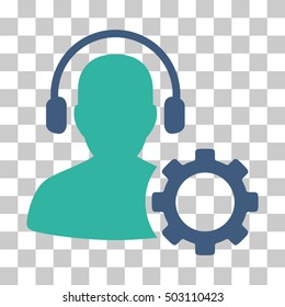 Cobalt And Cyan Operator Configuration Gear interface icon. Vector pictogram style is a flat bicolor symbol on chess transparent background.
