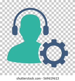 Cobalt And Cyan Operator Configuration Gear interface pictogram. Vector pictogram style is a flat bicolor symbol on chess transparent background.