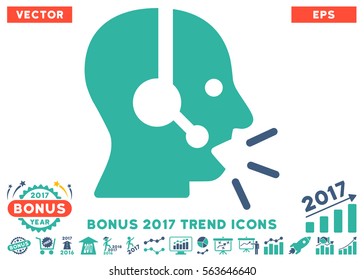 Cobalt And Cyan Operator Message icon with bonus 2017 year trend design elements. Vector illustration style is flat iconic bicolor symbols, white background.