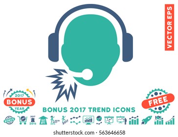 Cobalt And Cyan Operator Message icon with bonus 2017 trend symbols. Vector illustration style is flat iconic bicolor symbols, white background.