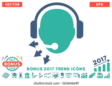 Cobalt And Cyan Operator Message pictogram with bonus 2017 trend pictograms. Vector illustration style is flat iconic bicolor symbols, white background.