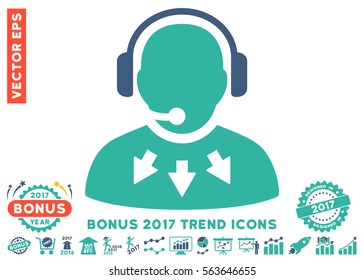 Cobalt And Cyan Operator Message pictogram with bonus 2017 year trend images. Vector illustration style is flat iconic bicolor symbols, white background.