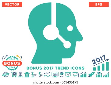Cobalt And Cyan Operator pictograph with bonus 2017 year trend icon set. Vector illustration style is flat iconic bicolor symbols, white background.