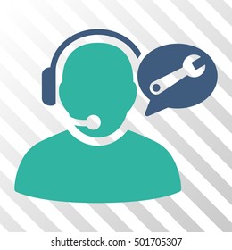 Cobalt And Cyan Operator Service Message interface toolbar pictogram. Vector pictogram style is a flat bicolor symbol on diagonal hatch transparent background.