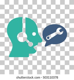 Cobalt And Cyan Operator Service Message interface pictogram. Vector pictograph style is a flat bicolor symbol on chess transparent background.