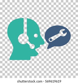 Cobalt And Cyan Operator Service Message interface toolbar pictogram. Vector pictograph style is a flat bicolor symbol on chess transparent background.
