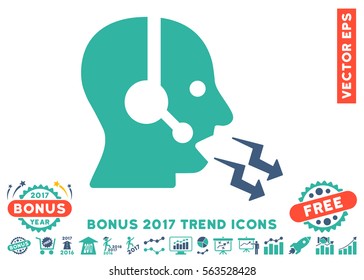 Cobalt And Cyan Operator Shout icon with bonus 2017 trend elements. Vector illustration style is flat iconic bicolor symbols, white background.