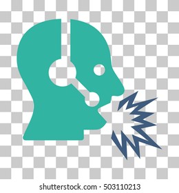 Cobalt And Cyan Operator Shout interface pictogram. Vector pictograph style is a flat bicolor symbol on chess transparent background.