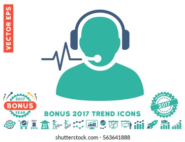 Cobalt And Cyan Operator Signal icon with bonus 2017 year trend design elements. Vector illustration style is flat iconic bicolor symbols, white background.