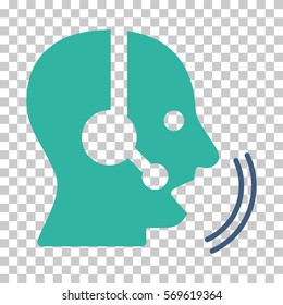 Cobalt And Cyan Operator Speech interface toolbar pictogram. Vector pictograph style is a flat bicolor symbol on chess transparent background.