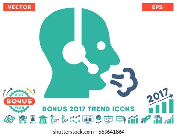 Cobalt And Cyan Operator Speech pictograph with bonus 2017 trend icon set. Vector illustration style is flat iconic bicolor symbols, white background.