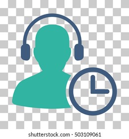 Cobalt And Cyan Operator Time interface icon. Vector pictogram style is a flat bicolor symbol on chess transparent background.