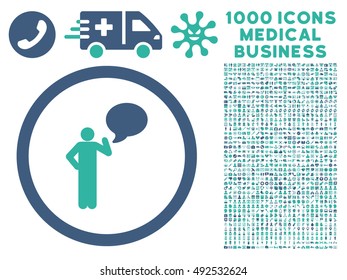 Cobalt And Cyan Person Idea vector bicolor rounded icon. Image style is a flat icon symbol inside a circle, white background. Bonus clip art contains 1000 medicine business design elements.