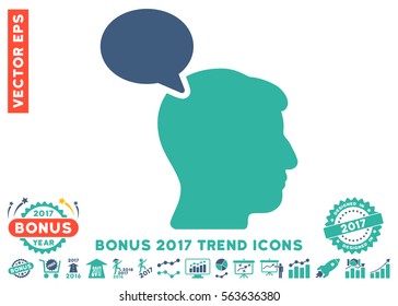Cobalt And Cyan Person Opinion pictogram with bonus 2017 year trend symbols. Vector illustration style is flat iconic bicolor symbols, white background.