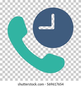 Cobalt And Cyan Phone Time interface pictogram. Vector pictogram style is a flat bicolor symbol on chess transparent background.