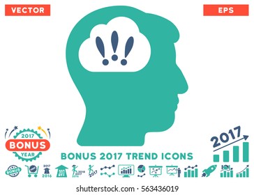 Cobalt And Cyan Problem Brainstorm icon with bonus 2017 trend pictograms. Vector illustration style is flat iconic bicolor symbols, white background.