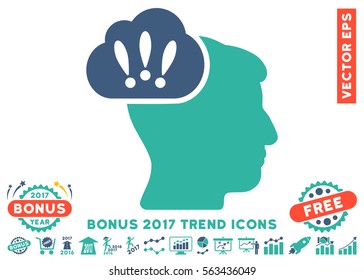 Cobalt And Cyan Problem Brainstorm pictograph with bonus 2017 year trend elements. Vector illustration style is flat iconic bicolor symbols, white background.