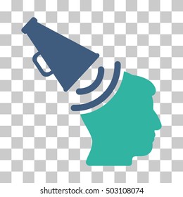 Cobalt And Cyan Propaganda Megaphone interface toolbar pictogram. Vector pictogram style is a flat bicolor symbol on chess transparent background.