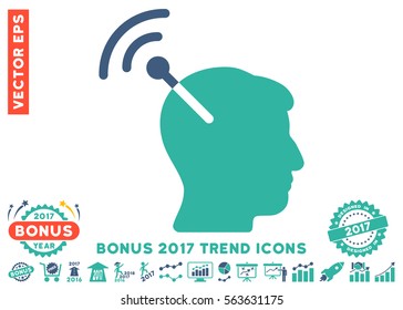 Cobalt And Cyan Radio Neural Interface icon with bonus 2017 year trend images. Vector illustration style is flat iconic bicolor symbols, white background.