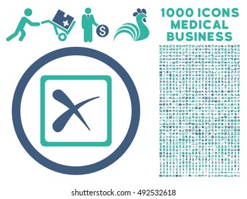 Cobalt And Cyan Reject vector bicolor rounded icon. Image style is a flat icon symbol inside a circle, white background. Bonus clipart is 1000 medicine business pictograms.