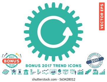 Cobalt And Cyan Rotate Cog pictograph with bonus 2017 trend icon set. Vector illustration style is flat iconic bicolor symbols, white background.