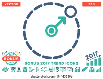 Cobalt And Cyan Round Area Border icon with bonus 2017 trend pictograph collection. Vector illustration style is flat iconic bicolor symbols, white background.