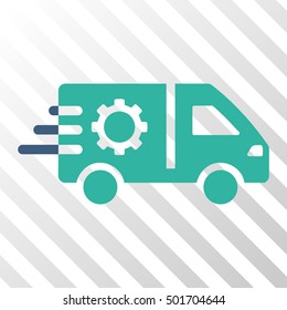 Cobalt And Cyan Service Car interface toolbar icon. Vector pictograph style is a flat bicolor symbol on diagonal hatch transparent background.