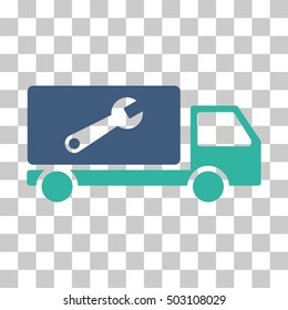 Cobalt And Cyan Service Car interface pictogram. Vector pictograph style is a flat bicolor symbol on chess transparent background.