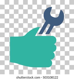 Cobalt And Cyan Service Hand interface icon. Vector pictograph style is a flat bicolor symbol on chess transparent background.