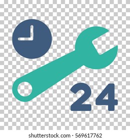 Cobalt And Cyan Service Hours interface toolbar pictogram. Vector pictograph style is a flat bicolor symbol on chess transparent background.