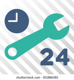 Cobalt And Cyan Service Hours toolbar pictogram. Vector pictograph style is a flat bicolor symbol on diagonal hatch transparent background.