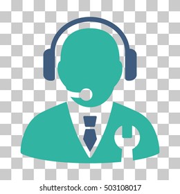 Cobalt And Cyan Service Manager interface pictogram. Vector pictograph style is a flat bicolor symbol on chess transparent background.