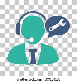 Cobalt And Cyan Service Manager Message interface icon. Vector pictogram style is a flat bicolor symbol on chess transparent background.
