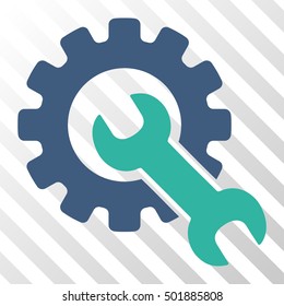 Cobalt And Cyan Service Tools interface toolbar icon. Vector pictograph style is a flat bicolor symbol on diagonal hatch transparent background.